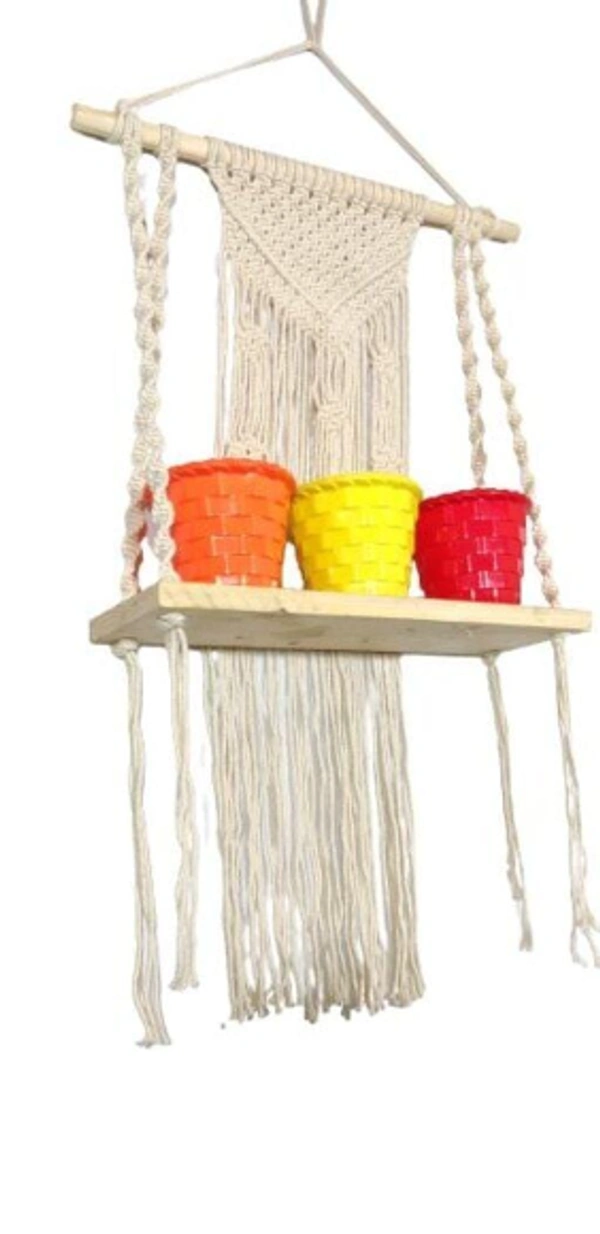 Single Macrame Diy WallHanging Shelf Plant And Showpiece - Free Size, Indoor, Pack of1